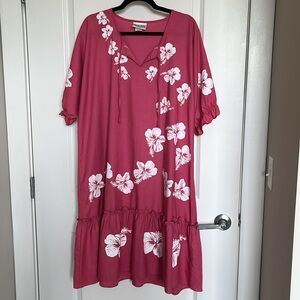 VINTAGE Hans Jütte Hawaiian Hawaii summer pink hibiscus 🌺 floral dress